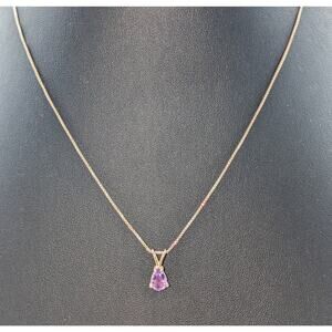 Vintage 925 Sterling Silver Purple Spinel Teardrop Pendant Box Chain Necklace